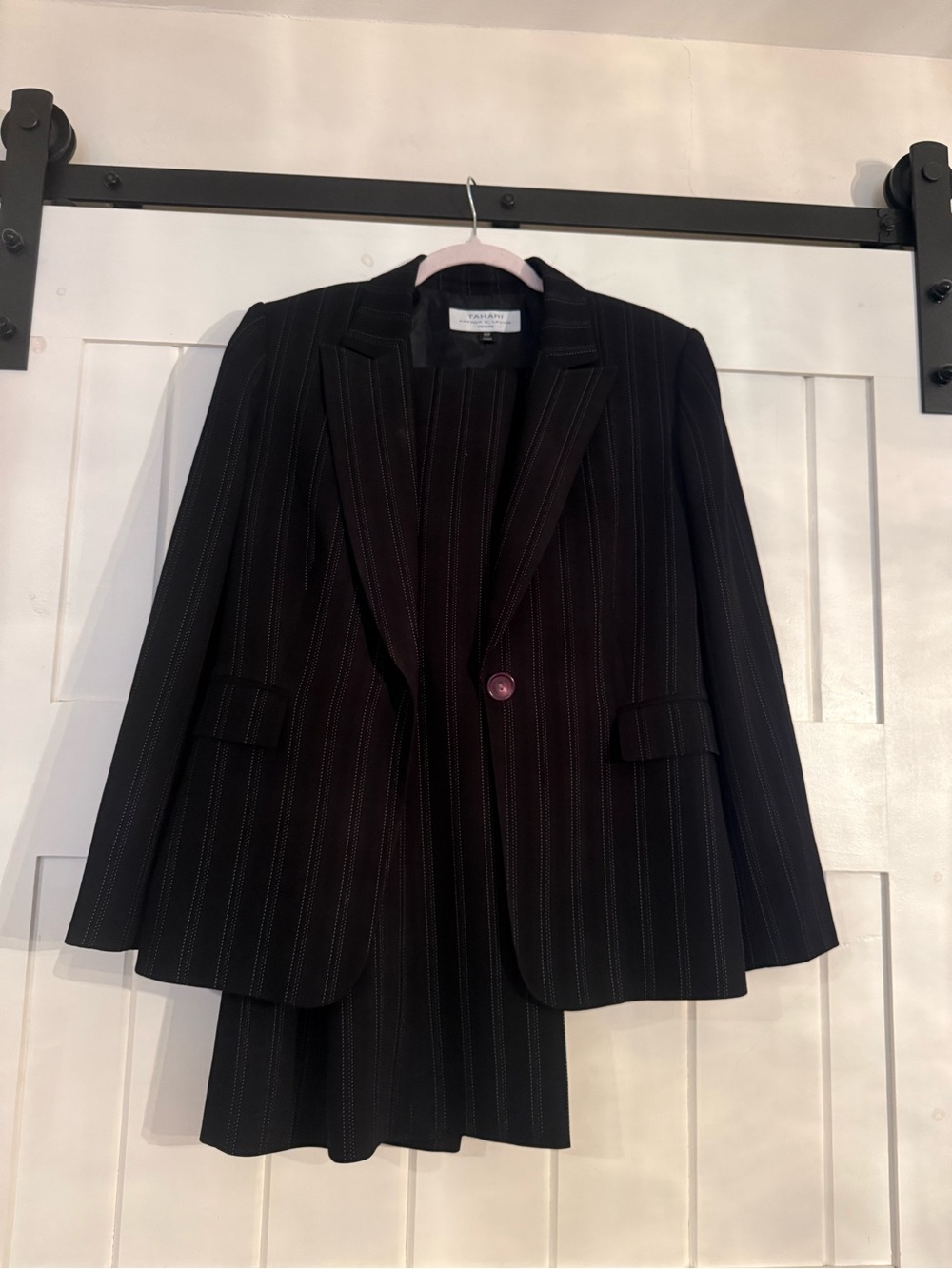Tahari Black Pinstripe Single-Button Blazer & Pants